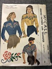 Vtg 1946 McCalls 1295 Miss’ Western Shirt/Transfer Embroidery Sz 14 B32 Complete picture