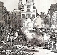 The Boston Massacre 1845 Woodcut Printing Victorian Revolutionary War DWY9A picture