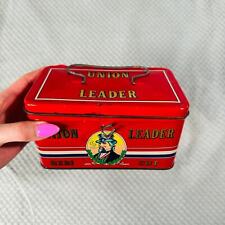 VINTAGE UNION LEADER 20S ADVERTISING TOBACCO TIN REDI CUT EMPTY NICE RED picture