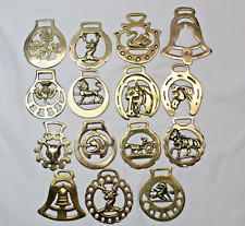 Brass Horse Medallion Lot of 15 Vintage Fox Thistle Deer Cart Lion Swan Bell picture
