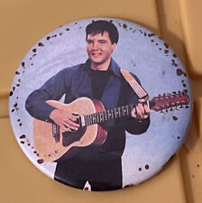c1970s Young Elvis Presley Guitar King Of Rock Roll Blue Button Pinback Pin 3.5” picture