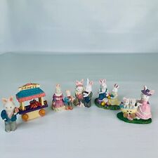 Easter Village Bunny Figures Decorations Bunny Figurines Complete Lot of 6 VTG picture