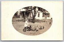 Vintage c1910-15 PPC Postcard - Child in Yard Feeding Chickens picture