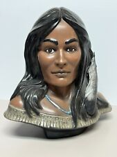 Native American Woman Ceramic Bust Handpanted 1976 picture