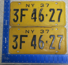 1937 37 NEW YORK NY LICENSE PLATE TAG PAIR SET #3F 46 27 AMAZING ORIGINAL COND picture