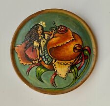 Hand Painted Wood Russian Story Button Young Girl w/Lady Bug Signed #5120 picture