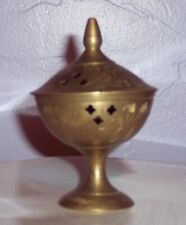 Vintage Small Brass Incense Burner Holder w/ Lid Decorative Fancy 4