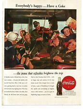 1946 Coca Cola Soldier plays violin Sailors WACS WAVES party on train Print Ad picture