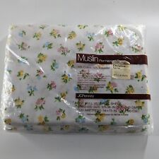 Vintage JC Penny Muslin 100% Cotton Christine Floral Full Size Flat Sheet picture