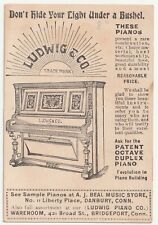 1880s~Danbury Connecticut CT~Ludwig Piano~Music Store~Victorian Trade Card  picture