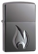 Zippo Flame Design, Deep Carved Emblem, Black Ice Armor, Genuine Lighter #29928 picture