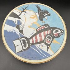 Vintage Northwest Coast Indian Haida Art Drum Signed Clarence A. Wells 11” picture