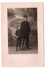 RPPC BOY DOG MAN IN UNIFORM UNPOSTED Early 1900s REAL PHOTO POSTCARD picture