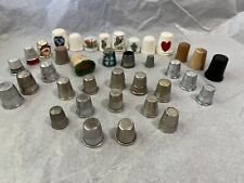 Thimble Lot 37 Assorted Thimbles Metal, Plastic, Wood, Ceramic, Mother of Pearl picture
