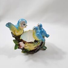 VTG Norcrest Japan Ceramic Whimsical Blue Birds Mama Baby On Nest Planter READ picture
