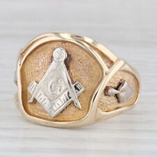 Vintage Masonic Signet Ring 10k Gold Blue Lodge Square Compass Tools Size 10 picture