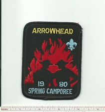 BQ SCOUT BSA 1980 ARROWHEAD SPRING CAMPOREE TWO SCOUTS SILHOUETTED IN RED FLAMES picture