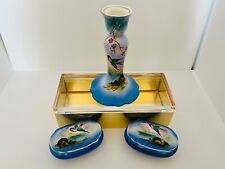 Vintage J.H.W & Sons Flacon Ware Hand Painted Bird Trinket Boxes & Candlestick picture