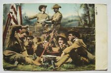 US Soldiers by Fire; Flag Old 1908 Postcard; Mailed to Darfur MN picture