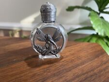 Vintage JJ Jonette Pewter and Glass Clear Perfume Bottle Fairy Sitting In Leaves picture
