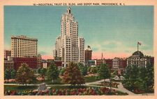 Postcard RI Providence Industrial Trust Co. & Depot Park Linen Vintage PC f3598 picture