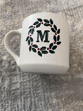 Pottery Barn Christmas Holly Alphabet Coffee Mug Letter M Holly Berrie Wreath picture