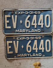 Maryland 1968 1969 License Plate PAIR Tag # EV-6440 Vintage picture