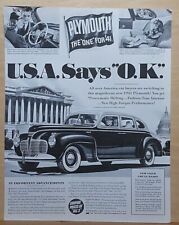 1940 magazine ad for Plymouth - USA Says OK, 19 Important Advancements picture