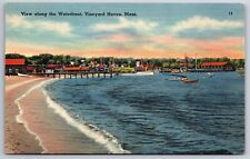 Massachusetts~View Along Waterfront @ Vineyard Haven~PM 1948~Vtg Linen Postcard picture