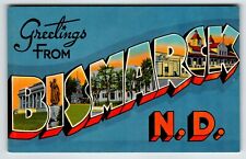 Greetings From Bismarck North Dakota Large Big Letter Chrome Postcard Tichnor picture