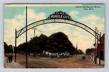 Flint MI-Michigan, Detroit & Saginaw Streets, Arch Vintage c1911 Postcard picture