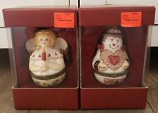 Set Of 2 Villeroy & Boch Porcelain Angel And Snowman Trinket Box Jewelry *READ* picture