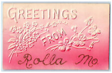 c1910 Greetings from Rolla Missouri MO Embossed Airbrush Antique Postcard picture
