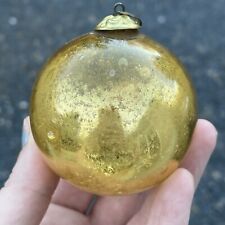 1800S ANTIQUE AMBER GOLD GLASS KUGEL CHRISTMAS ORNAMENT picture
