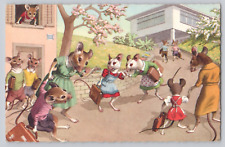 Mice Mouse Moms and Kids School Sidewalk Mainzer Postcard picture
