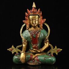 Chinese Rare Tibetan Buddhism Old copper hand-made inlaid gems Shakyamuni Buddha picture