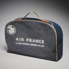 Air France 1950s Vtg Airline Carry On Blue Vinyl Overnight Travel Weekend Bag picture