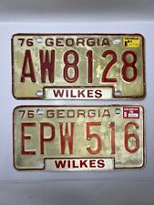 Vintage State License Plates Lot 1976 GEORGIA Wilkes County Tags Red White picture