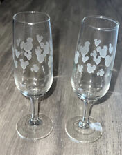 Disney~ Glass Champagne Flutes Etched Mickey Mouse Ears~Set Of 2 Wine Glasses picture