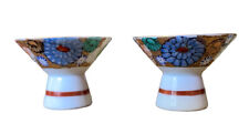 Vintage Japanese Genuine Kutani Mini Porcelain Footed Sake Cups Set of Two picture