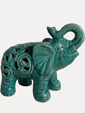 Vintage Green Teal Elephant Reticulated Figurine picture