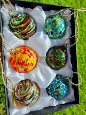 Lot Of 6 Hand Blown Glass Ball Ornaments Approximately 3.5