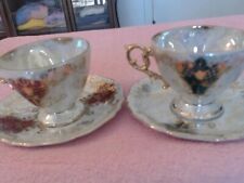 lot of 2 Royal Sealy China , Japan Teacups & Saucers Unused Red & Green Lustre picture