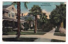 1917 LONG BEACH CALIFORNIA CRAFSMAN HOME STREET PALMS VINTAGE POSTCARD CA OLD  picture