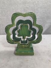 Wooden Saint Patrick's Day Clover Shelf Table Top Decor Green 6.5” Tall picture