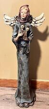 Hand Crafted Guardian Angel With Wings Playing Music Instrument 20.5” Tall picture