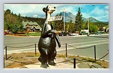 Jasper Alberta-Canada, Jasper The Bear, Statue, Antique, Vintage Postcard picture