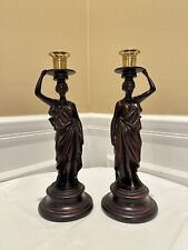 Vintage Pair Thomas Blakemore Bronzed Figural Candlesticks Made In England picture
