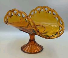 Vintage Indiana Glass Amber Banana Fruit Pedestal Stand Basket picture