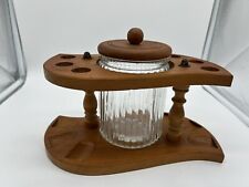 Dun-Rite Wooden  Tobacco 6 Pipe Stand w/ Glass Humidor Vintage picture